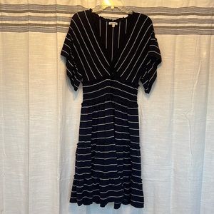 Navy Striped Max Studio Flared Dress
